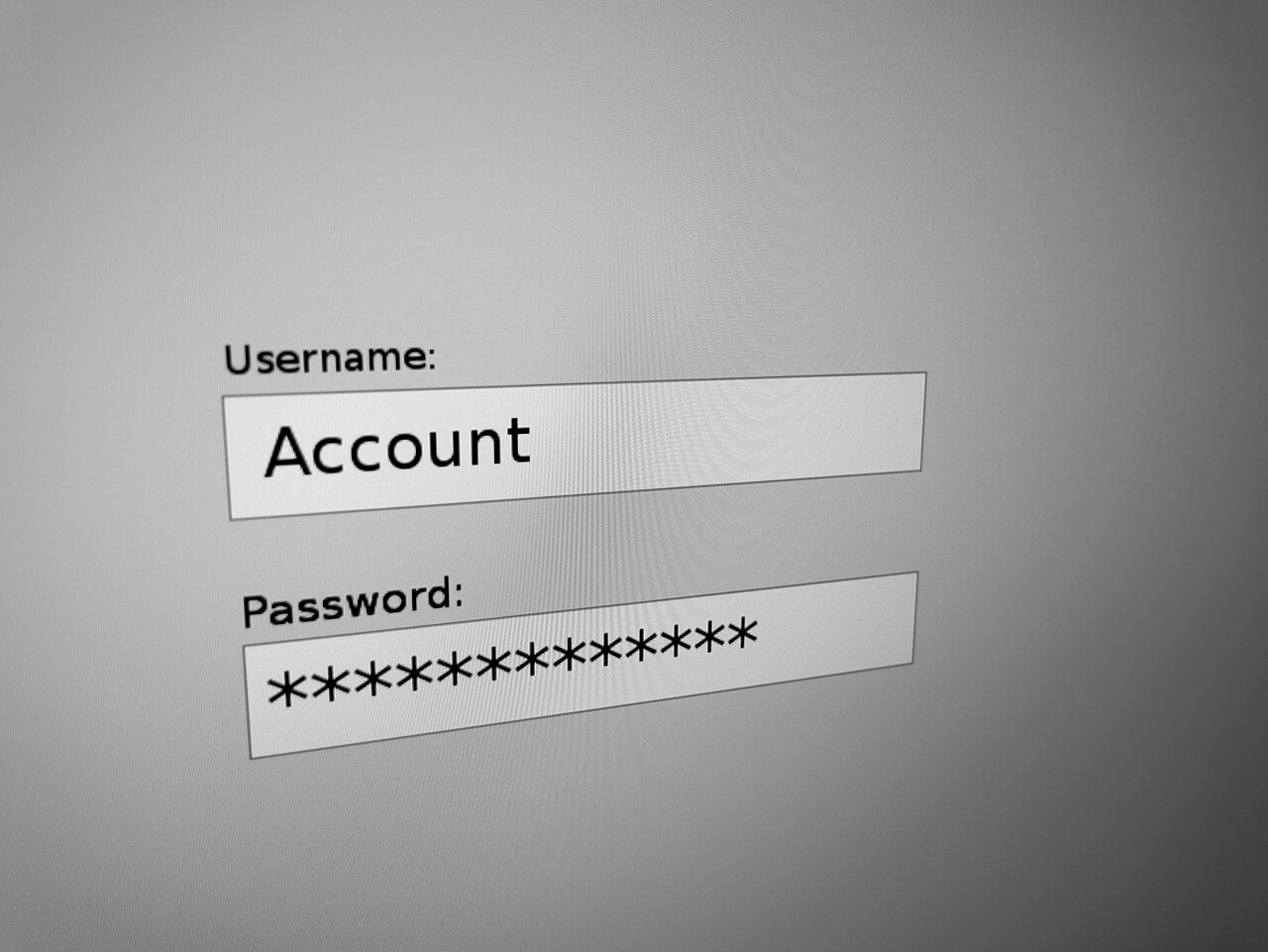Login-skjerm med brukernavn og passord — illustrasjon av registreringsvegg